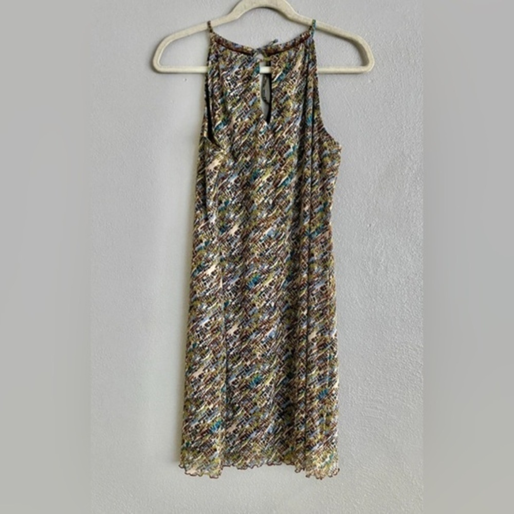 Vintage Xhilaration Dress Y2K 90s Halter Brown Green Blue Shift
